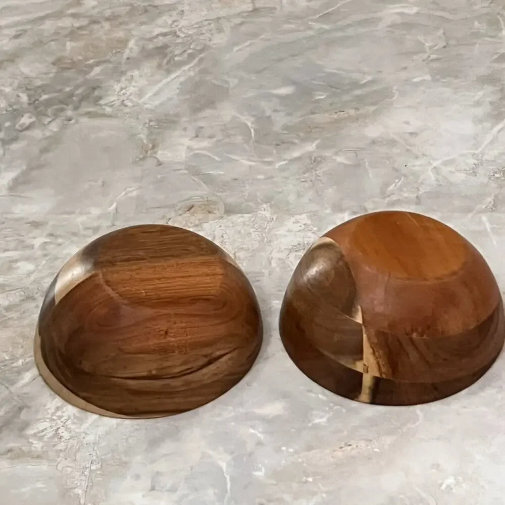 Wooden Tealight Candle Holders Set of 2 4.5 in Acai Wood Modern Minimalist MCM